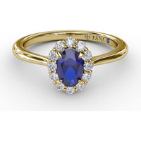 Blooming Halo Ring with Oval Sapphire and Round Diamonds by Fana - 0.85 Carat Total Gemstone Weight