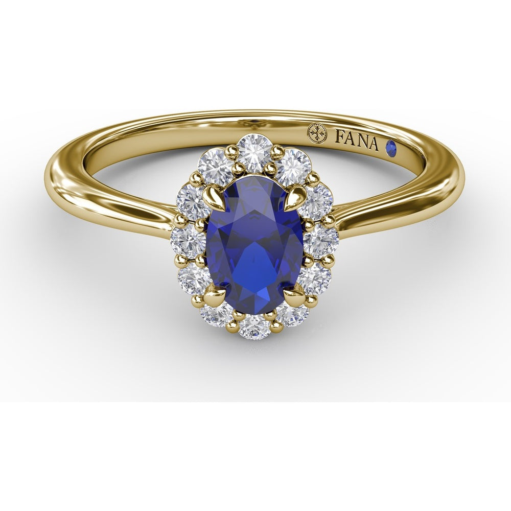 Blooming Halo Ring with Oval Sapphire and Round Diamonds by Fana - 0.85 Carat Total Gemstone Weight