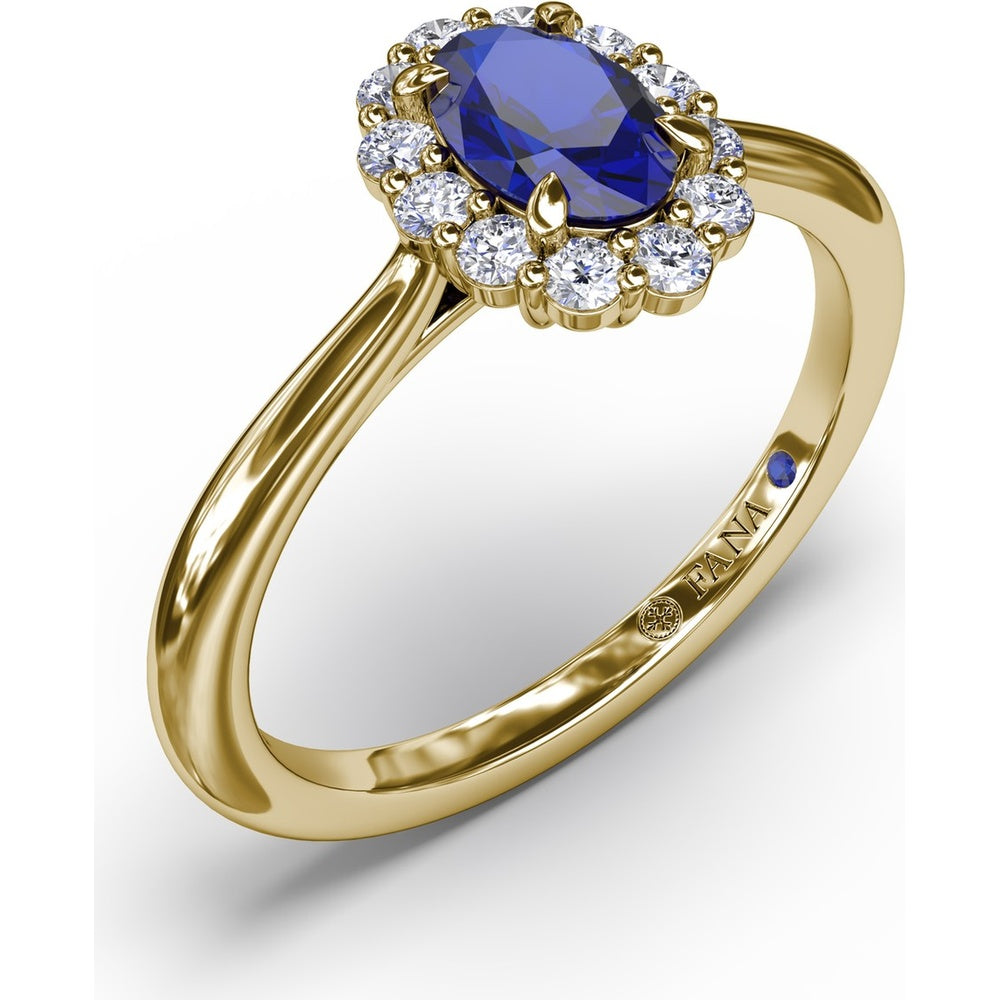 Blooming Halo Ring with Oval Sapphire and Round Diamonds by Fana - 0.85 Carat Total Gemstone Weight