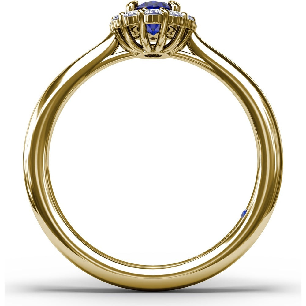 Blooming Halo Ring with Oval Sapphire and Round Diamonds by Fana - 0.85 Carat Total Gemstone Weight