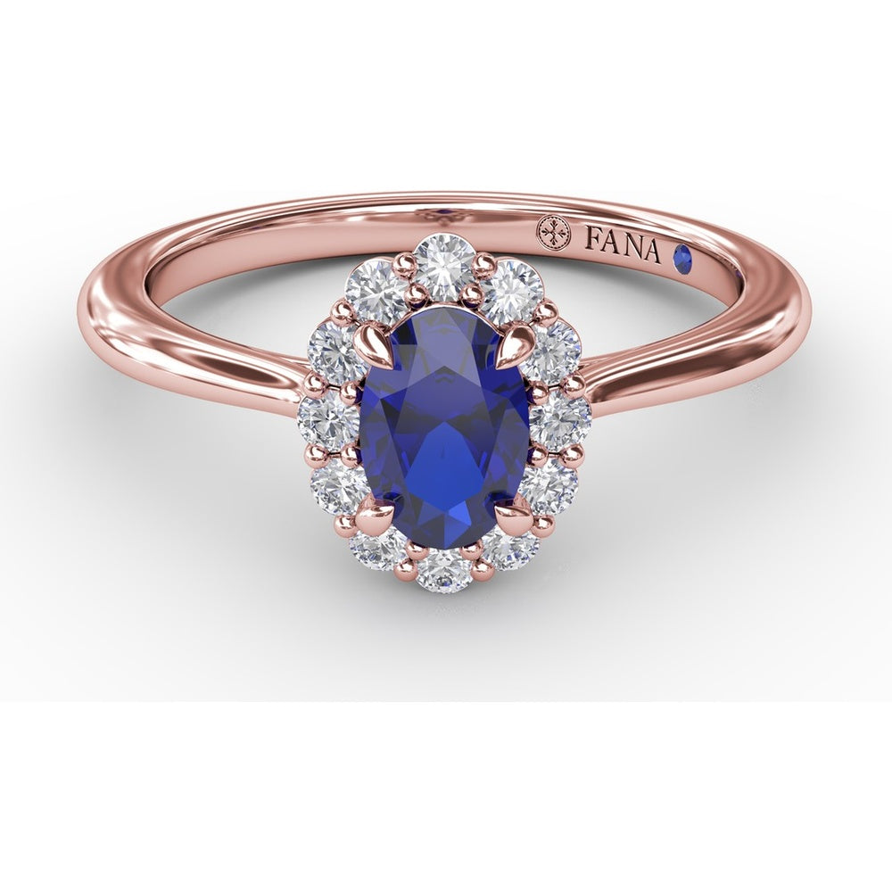 Blooming Halo Ring with Oval Sapphire and Round Diamonds by Fana - 0.85 Carat Total Gemstone Weight