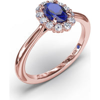 Blooming Halo Ring with Oval Sapphire and Round Diamonds by Fana - 0.85 Carat Total Gemstone Weight