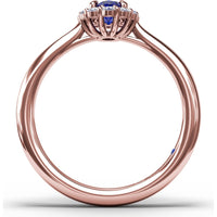 Blooming Halo Ring with Oval Sapphire and Round Diamonds by Fana - 0.85 Carat Total Gemstone Weight
