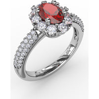 Blossoming Halo Ring with Oval Ruby and Micropavé Diamonds by Fana - 1.79 Carat Total Gemstone Weight