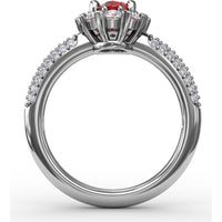 Blossoming Halo Ring with Oval Ruby and Micropavé Diamonds by Fana - 1.79 Carat Total Gemstone Weight