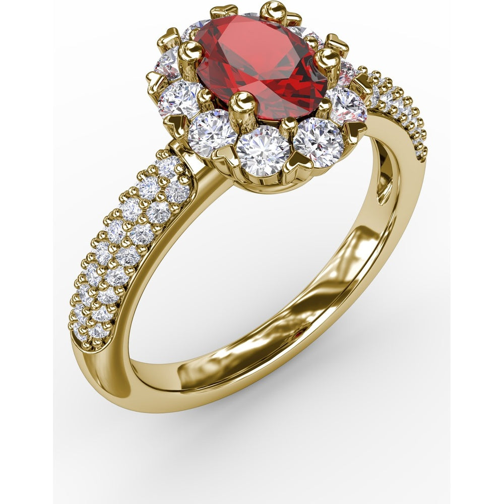 Blossoming Halo Ring with Oval Ruby and Micropavé Diamonds by Fana - 1.79 Carat Total Gemstone Weight