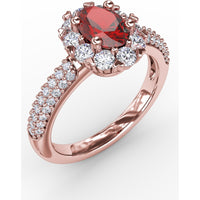 Blossoming Halo Ring with Oval Ruby and Micropavé Diamonds by Fana - 1.79 Carat Total Gemstone Weight