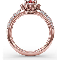 Blossoming Halo Ring with Oval Ruby and Micropavé Diamonds by Fana - 1.79 Carat Total Gemstone Weight