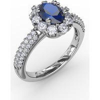 Blossoming Halo Ring with Oval Sapphire, Micropavé Diamonds and Heart Shaped Prongs by Fana - 1.92 Carat Total Gemstone Weight