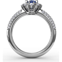 Blossoming Halo Ring with Oval Sapphire, Micropavé Diamonds and Heart Shaped Prongs by Fana - 1.92 Carat Total Gemstone Weight