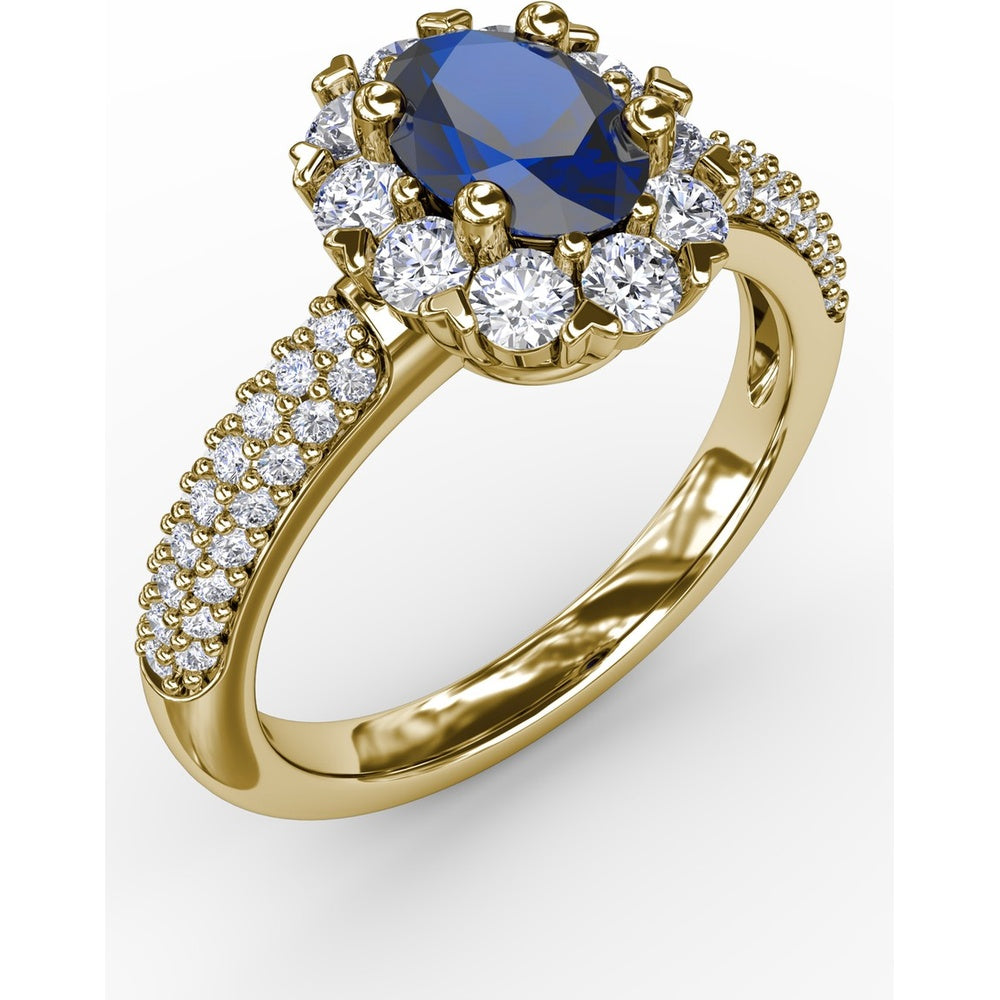Blossoming Halo Ring with Oval Sapphire, Micropavé Diamonds and Heart Shaped Prongs by Fana - 1.92 Carat Total Gemstone Weight