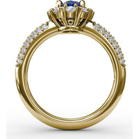 Blossoming Halo Ring with Oval Sapphire, Micropavé Diamonds and Heart Shaped Prongs by Fana - 1.92 Carat Total Gemstone Weight