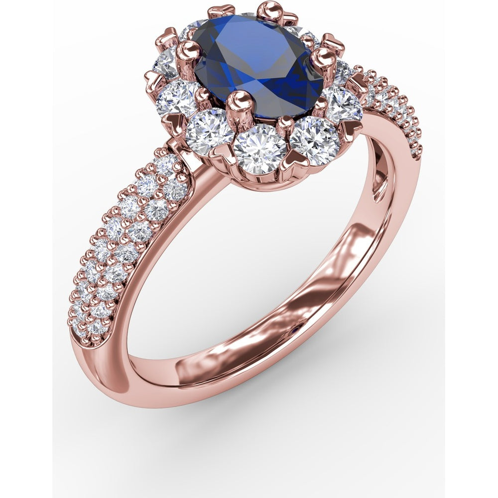 Blossoming Halo Ring with Oval Sapphire, Micropavé Diamonds and Heart Shaped Prongs by Fana - 1.92 Carat Total Gemstone Weight