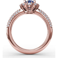 Blossoming Halo Ring with Oval Sapphire, Micropavé Diamonds and Heart Shaped Prongs by Fana - 1.92 Carat Total Gemstone Weight