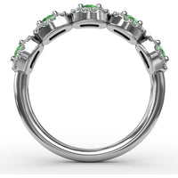 Blossoming Love Ring with Round Emeralds and Diamond Halos by Fana - 0.85 Carat Total Gemstone Weight