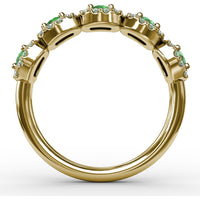 Blossoming Love Ring with Round Emeralds and Diamond Halos by Fana - 0.85 Carat Total Gemstone Weight