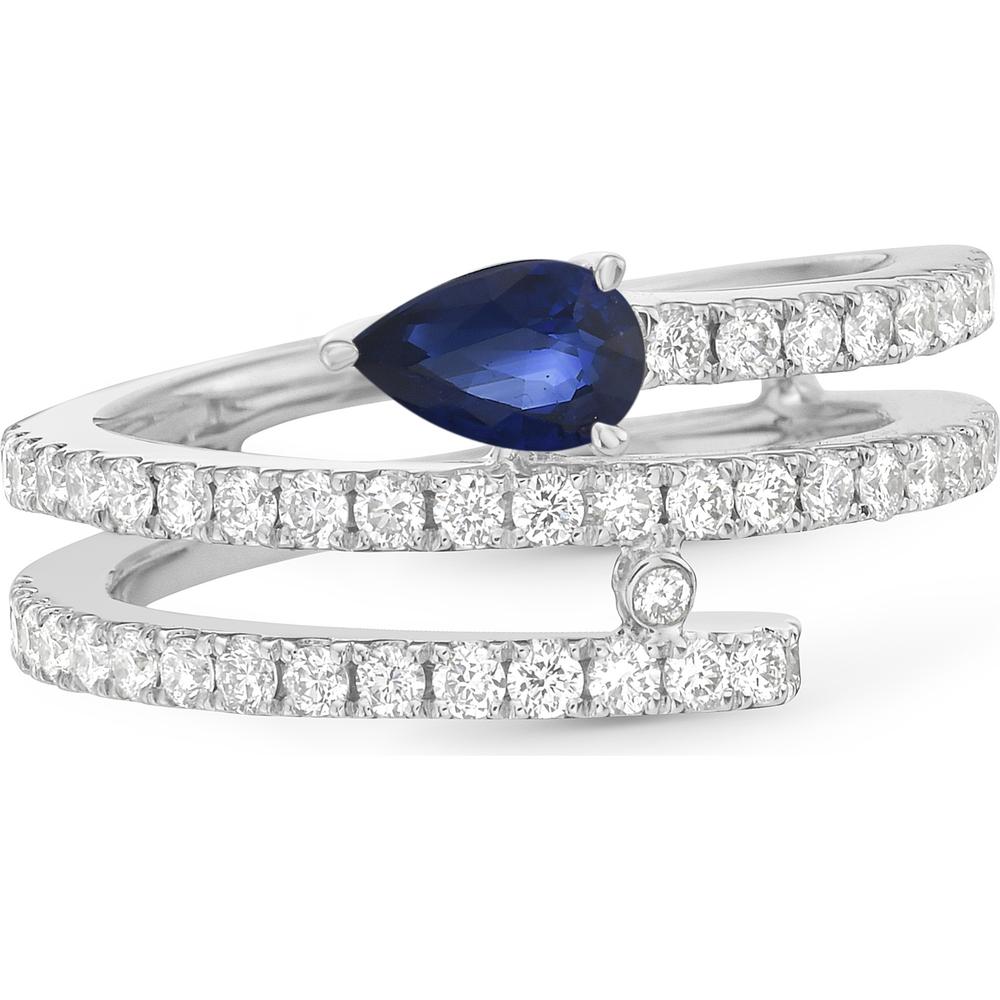 Blue Sapphire and Diamond Coil Ring in 18K White Gold by Charles Krypell