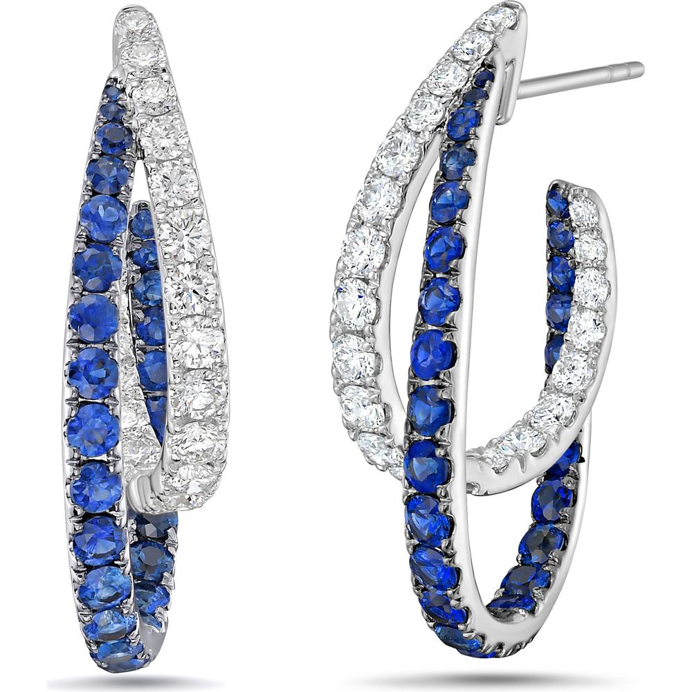 Blue Sapphire and Diamond Intertwining Double Hoop Earrings in 18K White Gold. by Charles Krypell