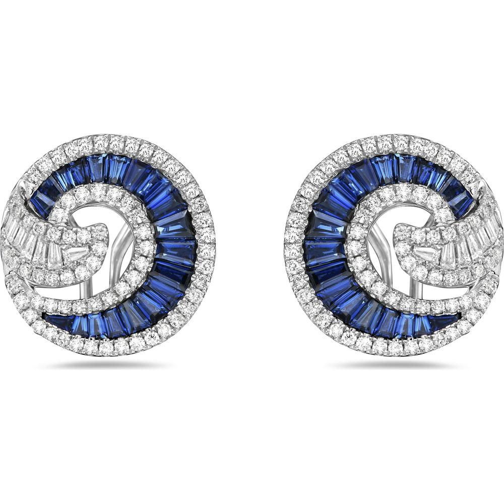 Blue Sapphire and Diamond Nautilus Earrings in 18K White Gold by Charles Krypell