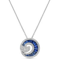 Blue Sapphire and Diamond Nautilus Pendant Necklace in 18K White Gold by Charles Krypell