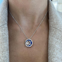 Blue Sapphire and Diamond Nautilus Pendant Necklace in 18K White Gold by Charles Krypell