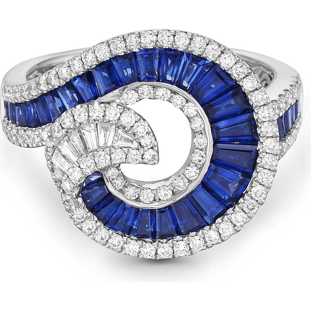Blue Sapphire and Diamond Nautilus Ring in 18K White Gold by Charles Krypell