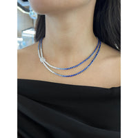 Blue Sapphire and Diamond Ombre Double Drape Necklace in 18K White Gold by Charles Krypell