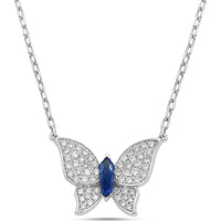 Blue Sapphire and Diamond Pavé Butterfly Necklace in 18K White Gold by Charles Krypell