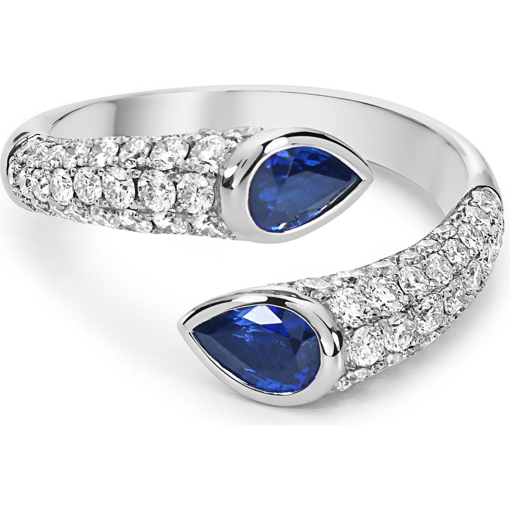 Blue Sapphire and Diamond Pavé Reflection Bypass Ring in 18K White Gold by Charles Krypell