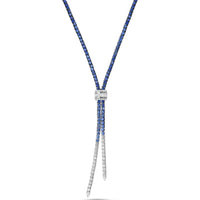 Blue Sapphire and Diamond Signature Blue Ombre Lariat 17" Necklace in 18K White Gold by Charles Krypell