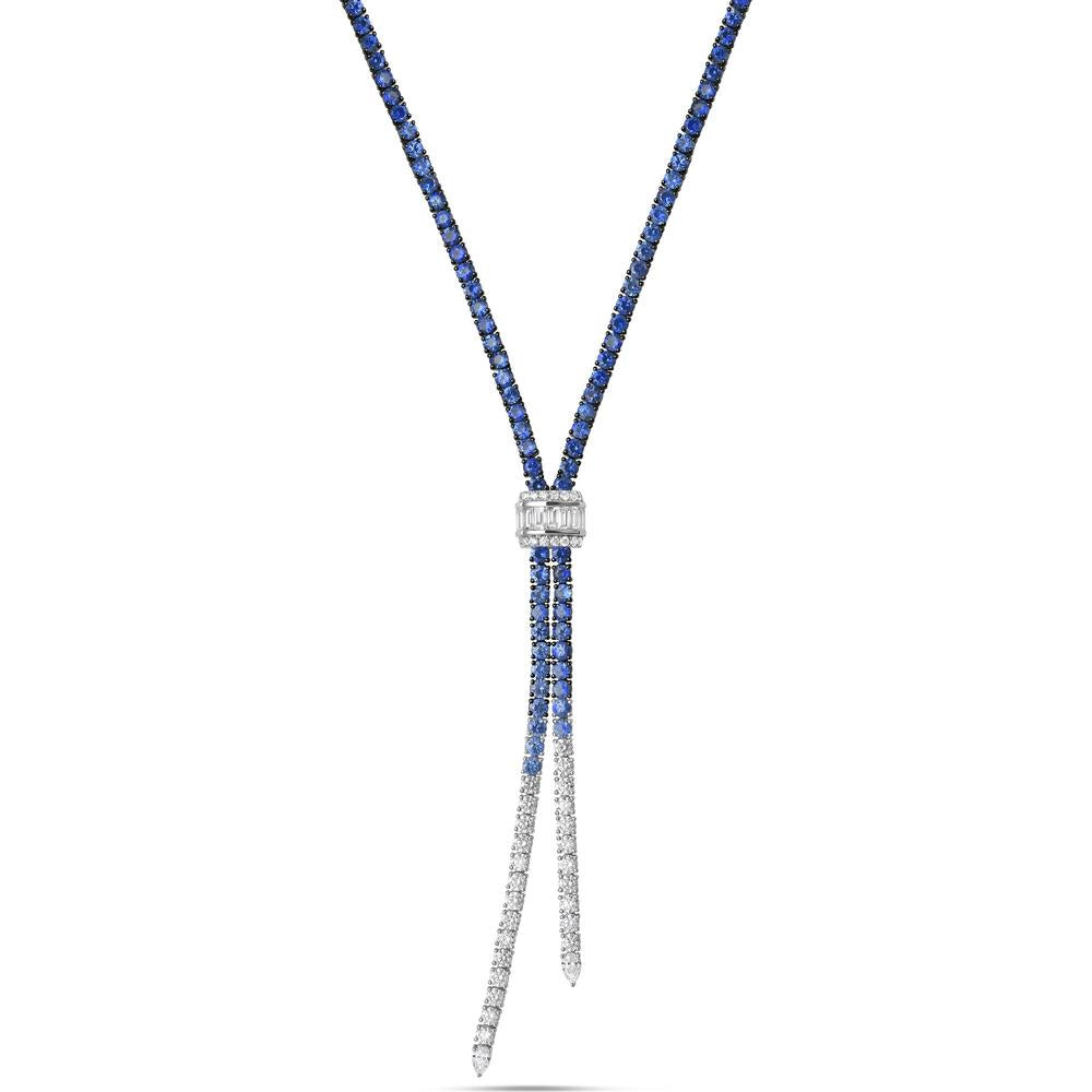 Blue Sapphire and Diamond Signature Blue Ombre Lariat 17" Necklace in 18K White Gold by Charles Krypell