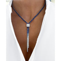 Blue Sapphire and Diamond Signature Blue Ombre Lariat 17" Necklace in 18K White Gold by Charles Krypell