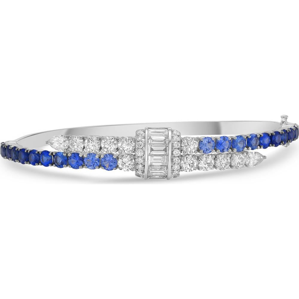 Blue Sapphire and Diamond Signature Ombre Pull Bangle Bracelet in 18K White Gold by Charles Krypell