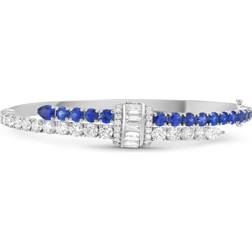 Blue Sapphire and Diamond Signature Pull Bangle Bracelet in 18K White Gold by Charles Krypell