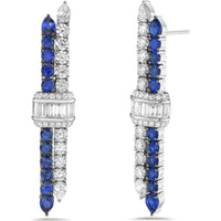 Blue Sapphire and Diamond Signature Pull Earrings in 18K White Gold by Charles Krypell