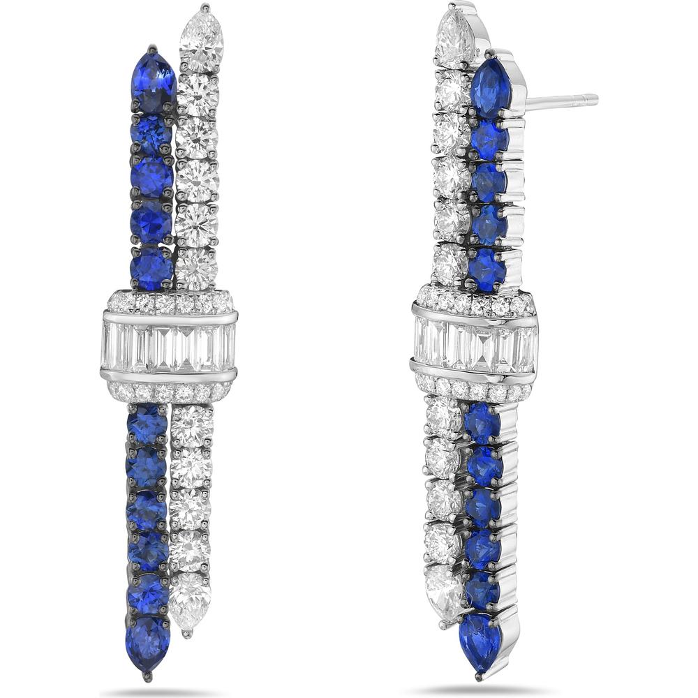 Blue Sapphire and Diamond Signature Pull Earrings in 18K White Gold by Charles Krypell