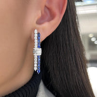 Blue Sapphire and Diamond Signature Pull Earrings in 18K White Gold by Charles Krypell