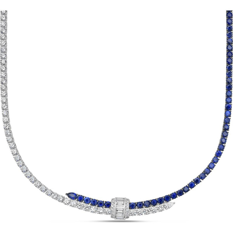 Blue Sapphire and Diamond Signature Pull Necklace in 18K White Gold by Charles Krypell