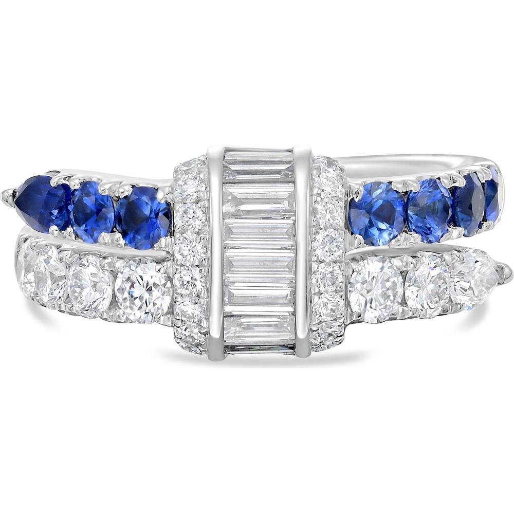 Blue Sapphire and Diamond Signature Pull Ring in 18K White Gold by Charles Krypell