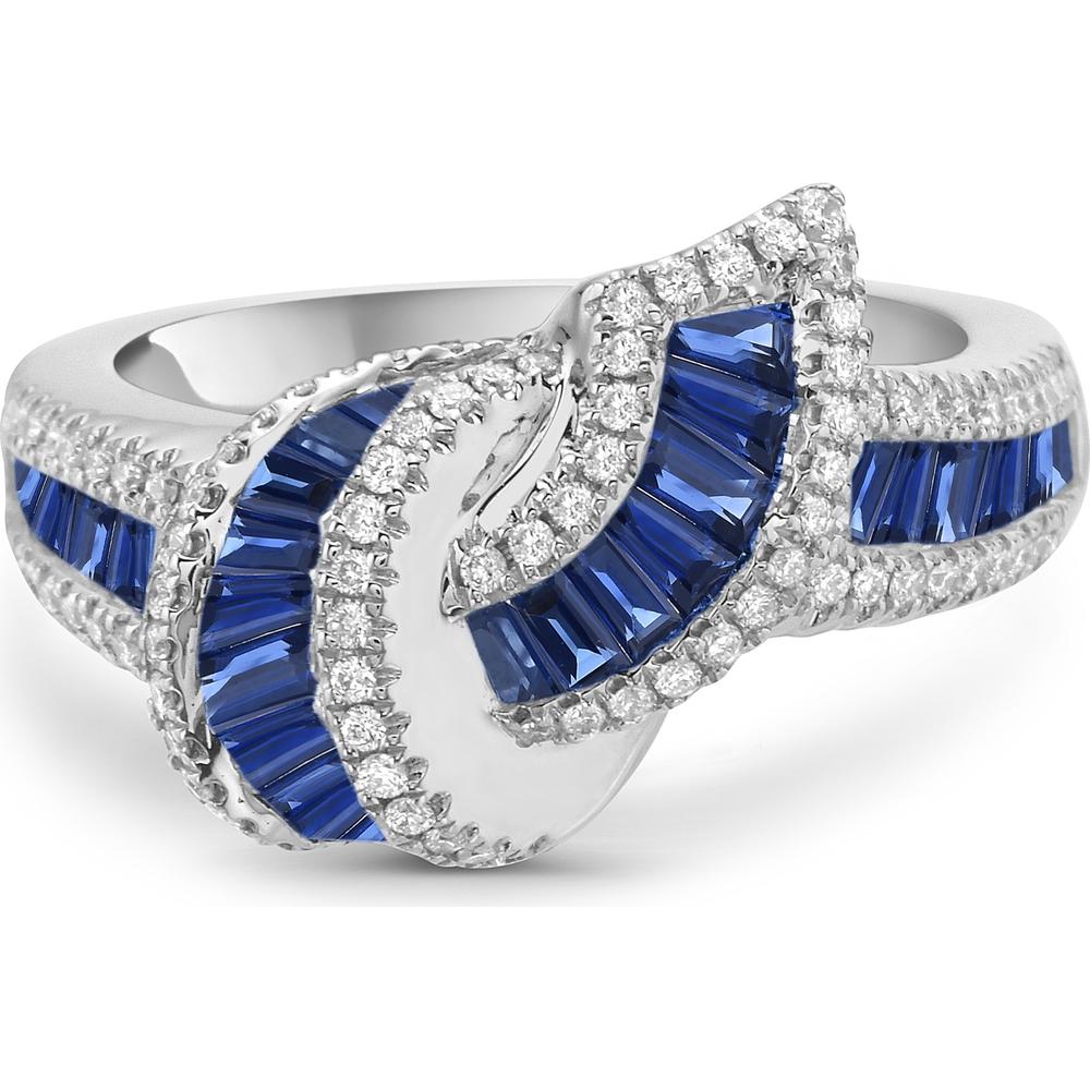Blue Sapphire Baguette and Diamond Embrace Ring in 18K White Gold by Charles Krypell