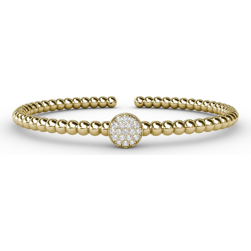Bold Beaded Bangle with Round Diamond Pavé Cluster by Fana - 0.32 Carat Total Diamond Weight