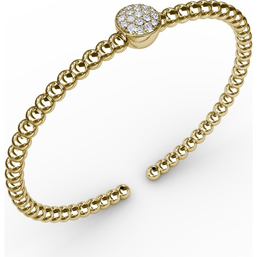 Bold Beaded Bangle with Round Diamond Pavé Cluster by Fana - 0.32 Carat Total Diamond Weight