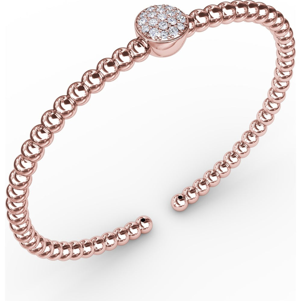 Bold Beaded Bangle with Round Diamond Pavé Cluster by Fana - 0.32 Carat Total Diamond Weight