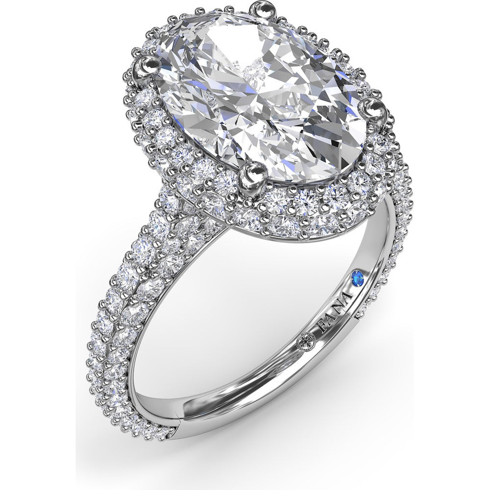 Bold Halo Engagement Ring Setting with Pavé Split Shank and Oval Center Stone Mounting by Fana - 1.56 Carat Total Diamond Weight