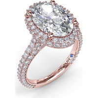Bold Halo Engagement Ring Setting with Pavé Split Shank and Oval Center Stone Mounting by Fana - 1.56 Carat Total Diamond Weight