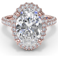 Bold Halo Engagement Ring Setting with Pavé Split Shank and Oval Center Stone Mounting by Fana - 1.56 Carat Total Diamond Weight