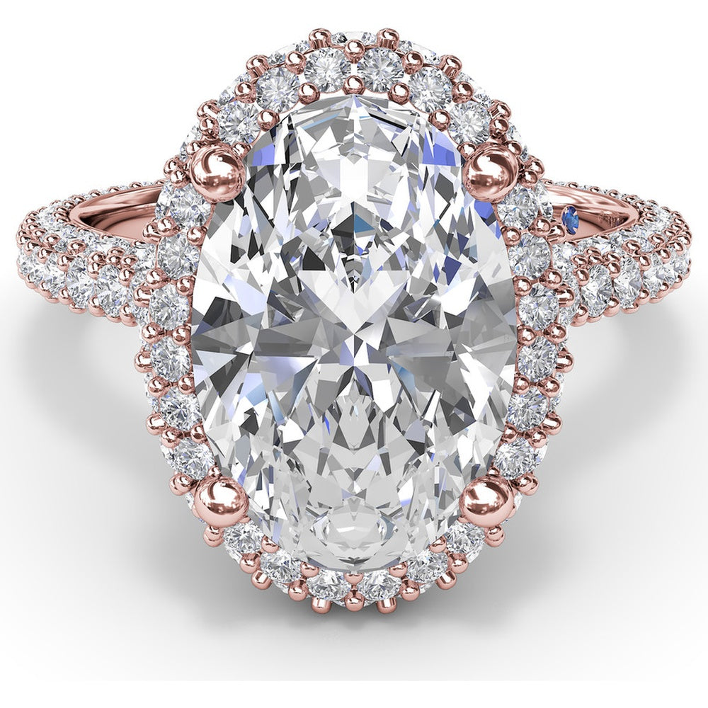 Bold Halo Engagement Ring Setting with Pavé Split Shank and Oval Center Stone Mounting by Fana - 1.56 Carat Total Diamond Weight