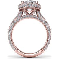 Bold Halo Engagement Ring Setting with Pavé Split Shank and Oval Center Stone Mounting by Fana - 1.56 Carat Total Diamond Weight