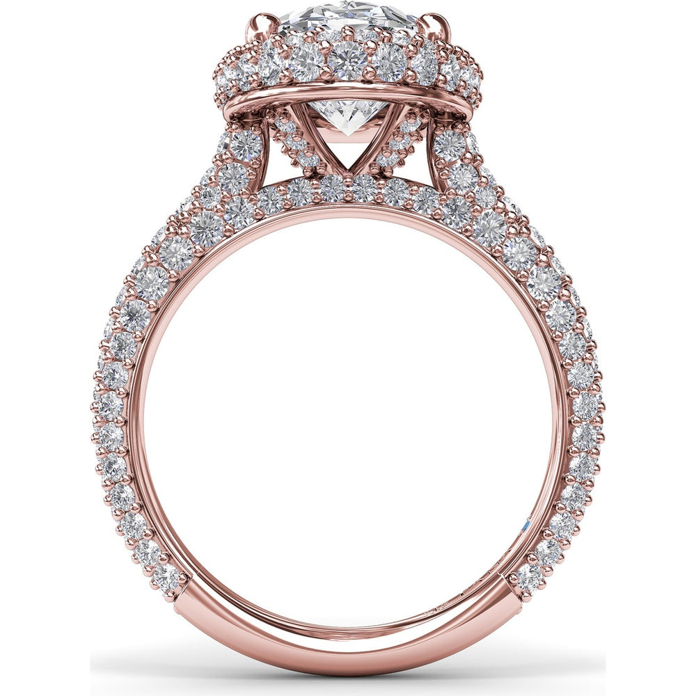 Bold Halo Engagement Ring Setting with Pavé Split Shank and Oval Center Stone Mounting by Fana - 1.56 Carat Total Diamond Weight