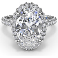 Bold Halo Engagement Ring Setting with Pavé Split Shank and Oval Center Stone Mounting by Fana - 1.56 Carat Total Diamond Weight